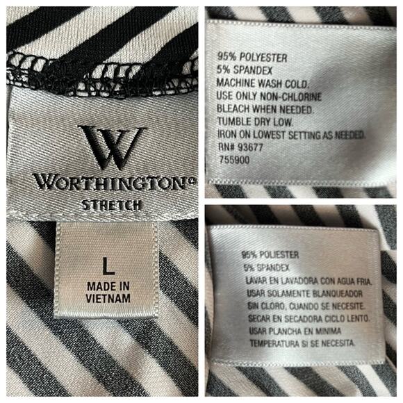 Worthington Women's Black White Diagonal Stripe Scoop Neck Career Top Size Large - Picture 9 of 10